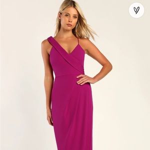 Stunning Sophistication Magenta Faux-Wrap Maxi Dress